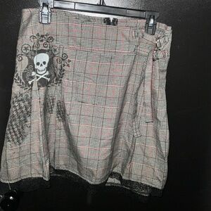 Vintage Lip Service plaid, Skull & Lace skirt Plus Size 16